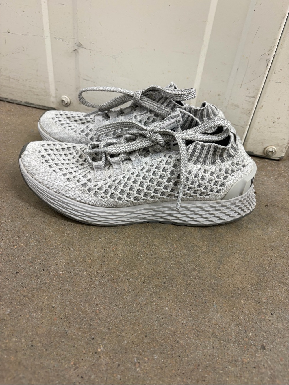 NOBULL Knit Lace-Up Athletic Sneakers in Light Gray